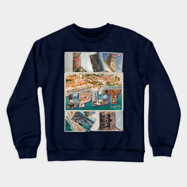 Greetings from Split in Croatia Vintage style retro souvenir Crewneck Sweatshirt by DesignerPropo